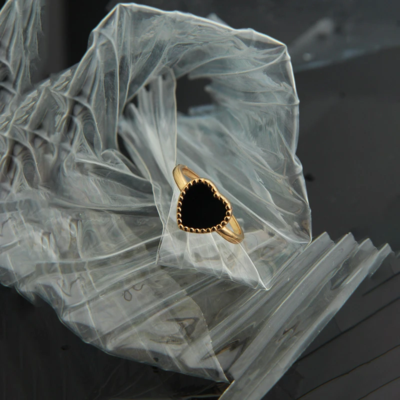 Korean Style Ins Simple design sense light luxury black heart S925 sterling silver ring female ring