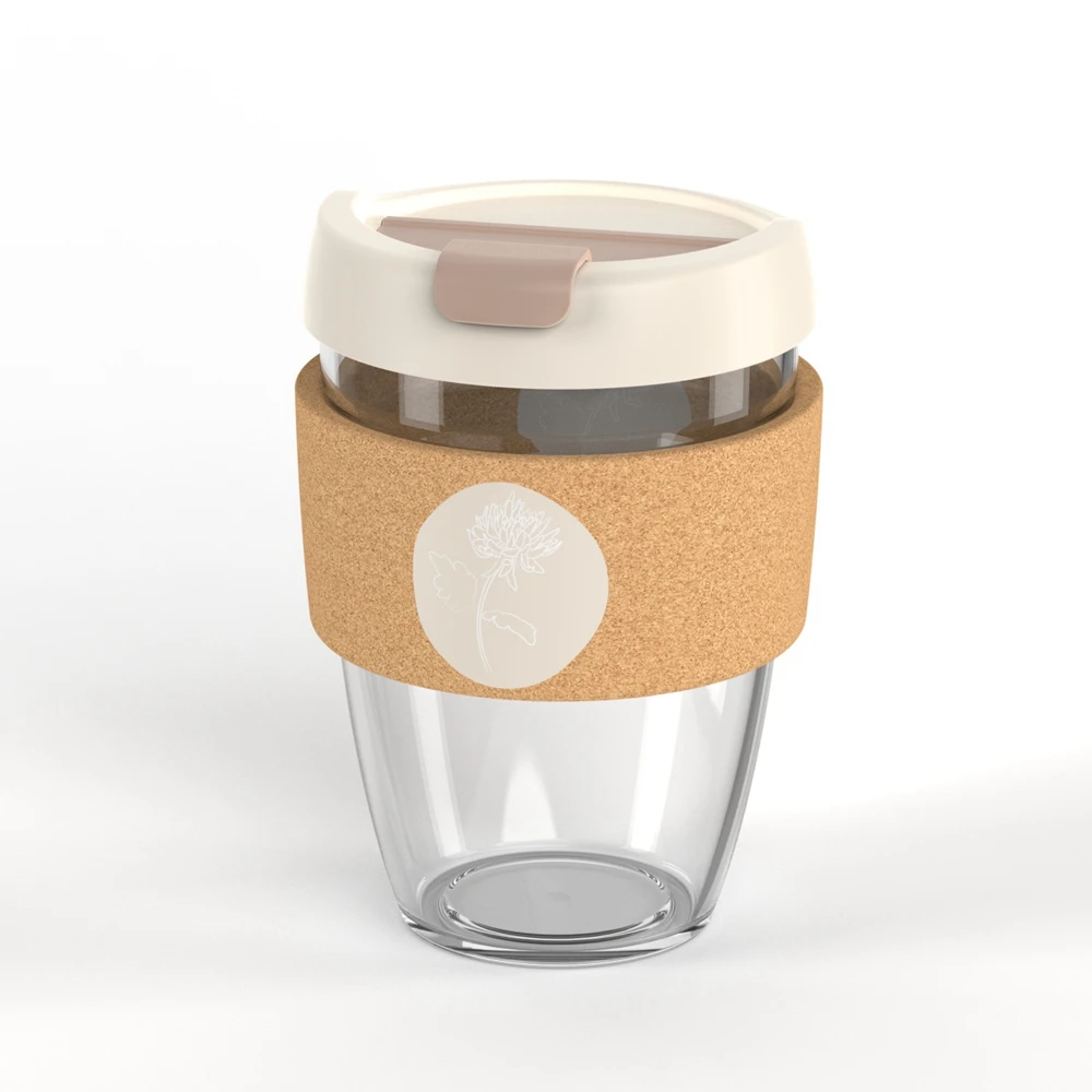 Welford 360ML 12OZ High Borosilicate Glass Mug With Lid And Cork Band Custom Logo Available Glass Coffee Mug