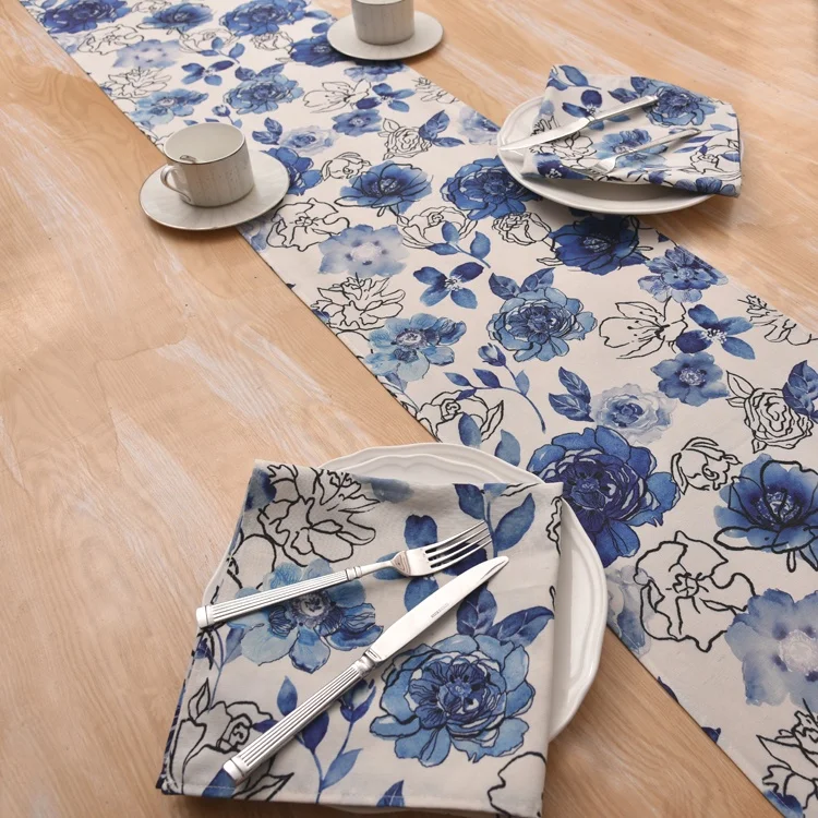 Delicate New Customized Cotton Linen Fabric Table Cloth Full Color Printing Custom Wholesale White Flower Table Cloth