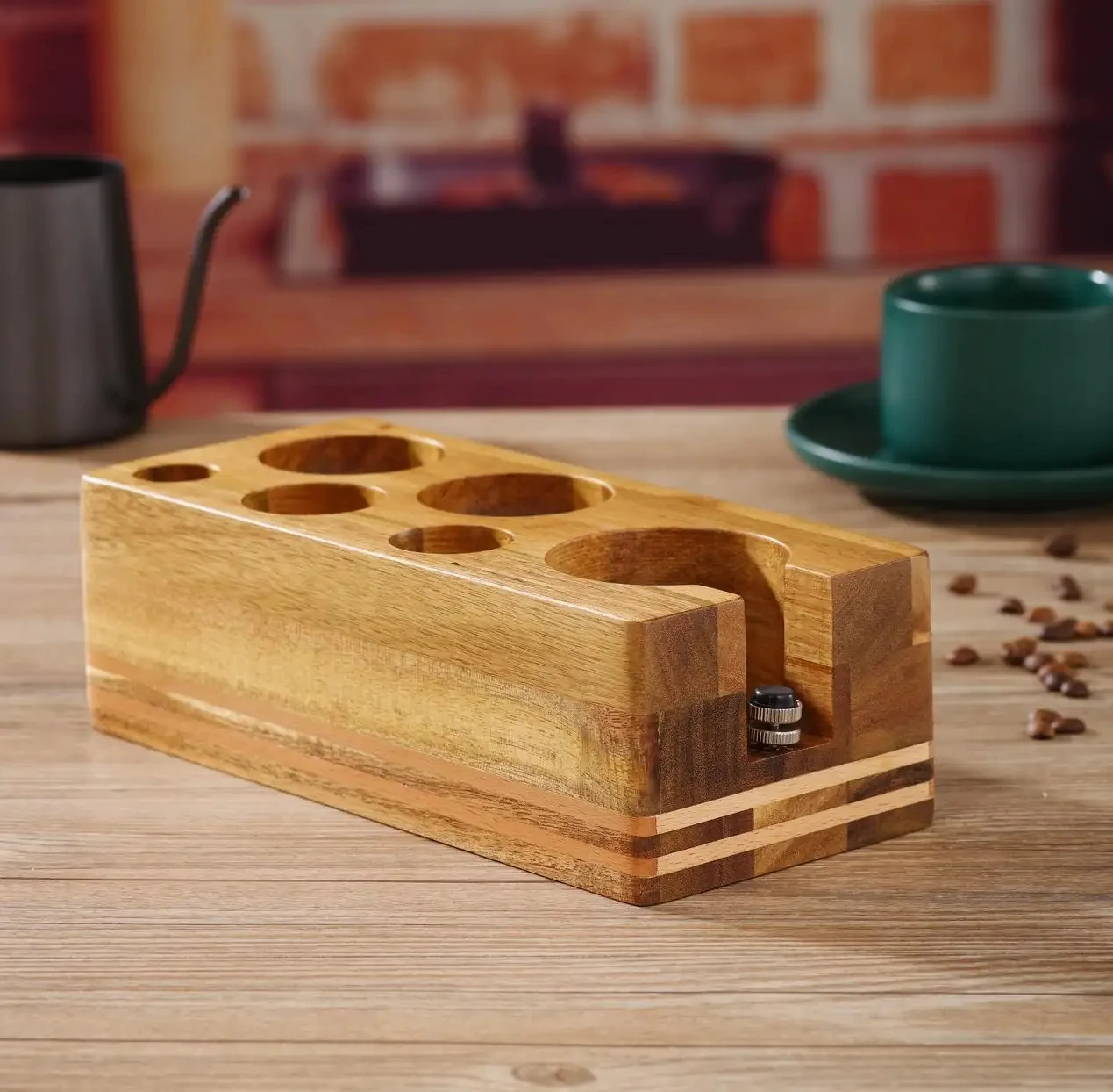 Coffee Tamping Station, Wooden Espresso Tamper Holder Stand Coffee Tool Storage Base Maker Stand for Coffee Machine