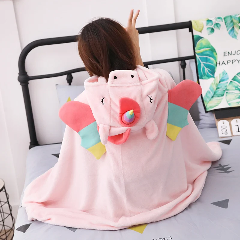 Hooded Unicorn Blanket for Girls and Teens White Plush Wearable Animal Throw with Rainbow and Iridescent Details