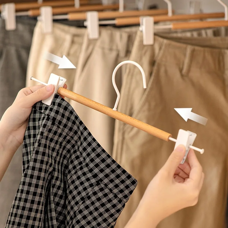 Durable beech Wood no trace trouser clamp Metal pants skirt Slack clips  clothes Hanger