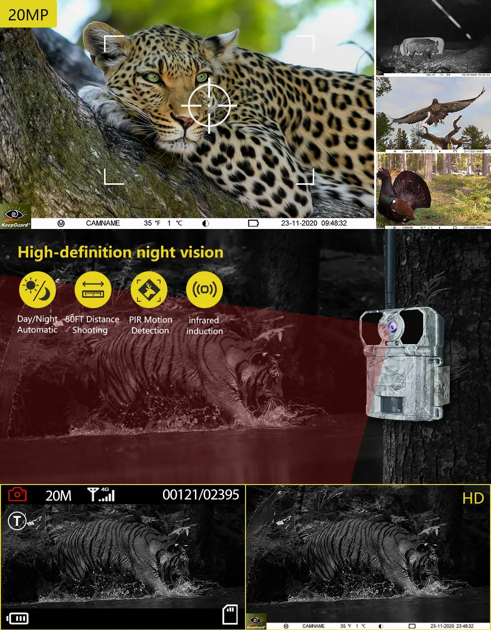 KG892 IP67 Waterproof HD 20MP GSM MMS Trail Game Camera for Animal Wildlife Surveillance
