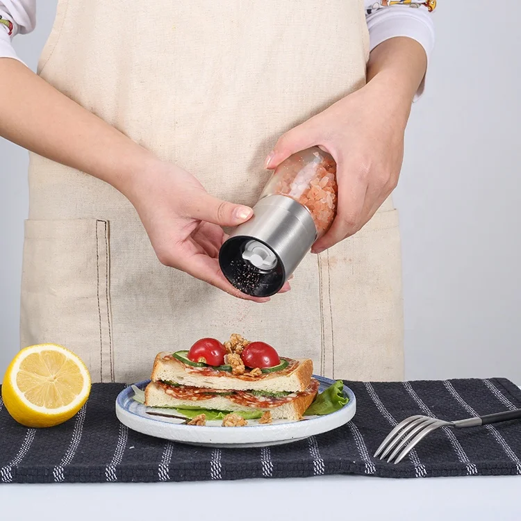 140ml adjustable glass salt and pepper grinder ceramic core stainless steel