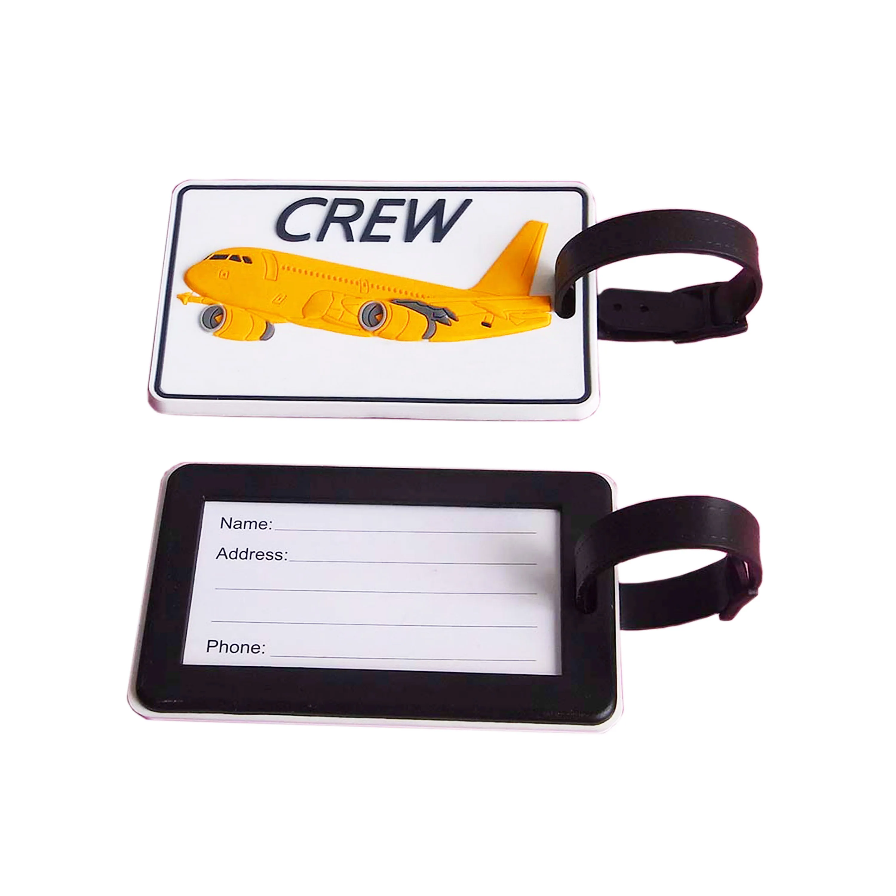 Airplane Company Name Logo Rubber PVC Suitcase Travel ID Luggage Tags Bag Tag With Pu Leather Strap and Paper Card Package