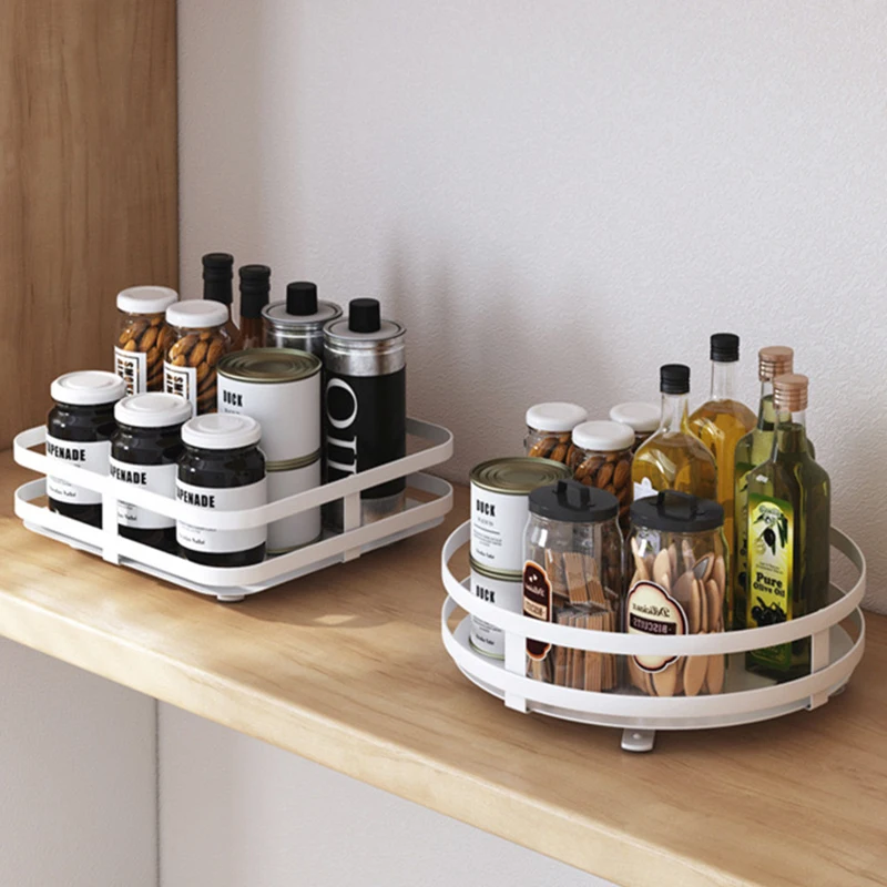 Carbon Steel Rotating Spice Rack Multi-Layer 1/2/3 Tier  360 Degrees Revolving Design Spice Holder Kitchen Storage Rack