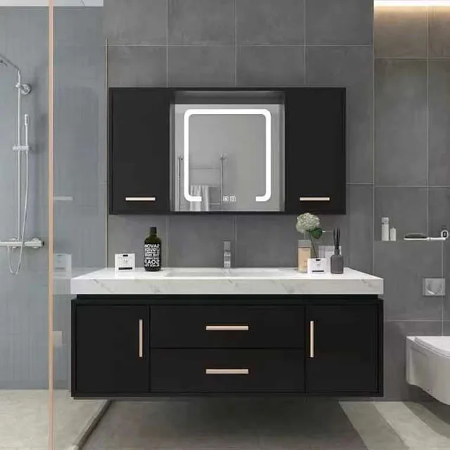 HZ High quality PVC Vanity bathroom cabinet  Modern Luxury design customized Vanity cabinet