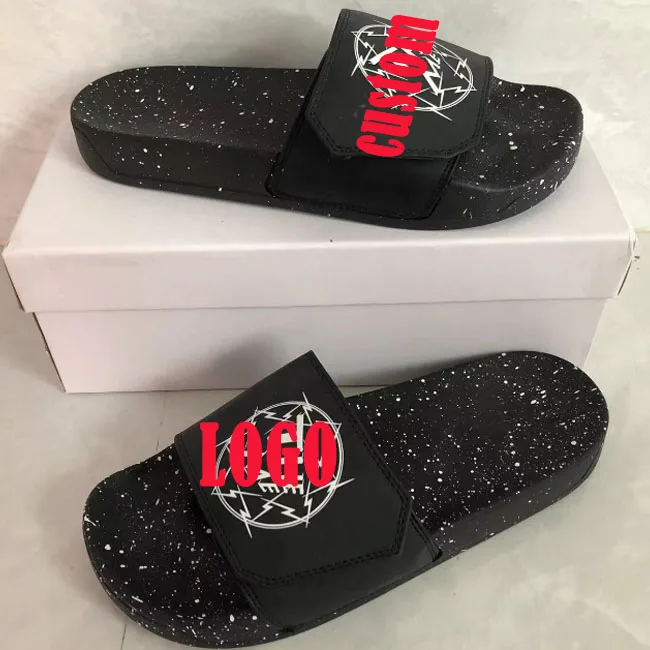 Custom 3D Embossed Logo Letters Printed Slides Sandals Branded Men Slide Slipper PVC EVA Rubber Sliders Manufacturer