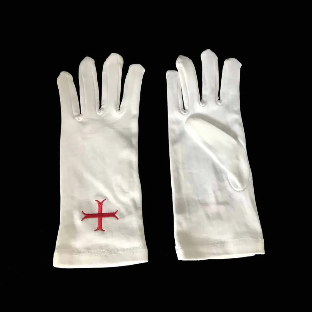 High Quality Breathable Ceremonial Custom Logo Embroidered Church Freemasons Cotton Masonic Gloves