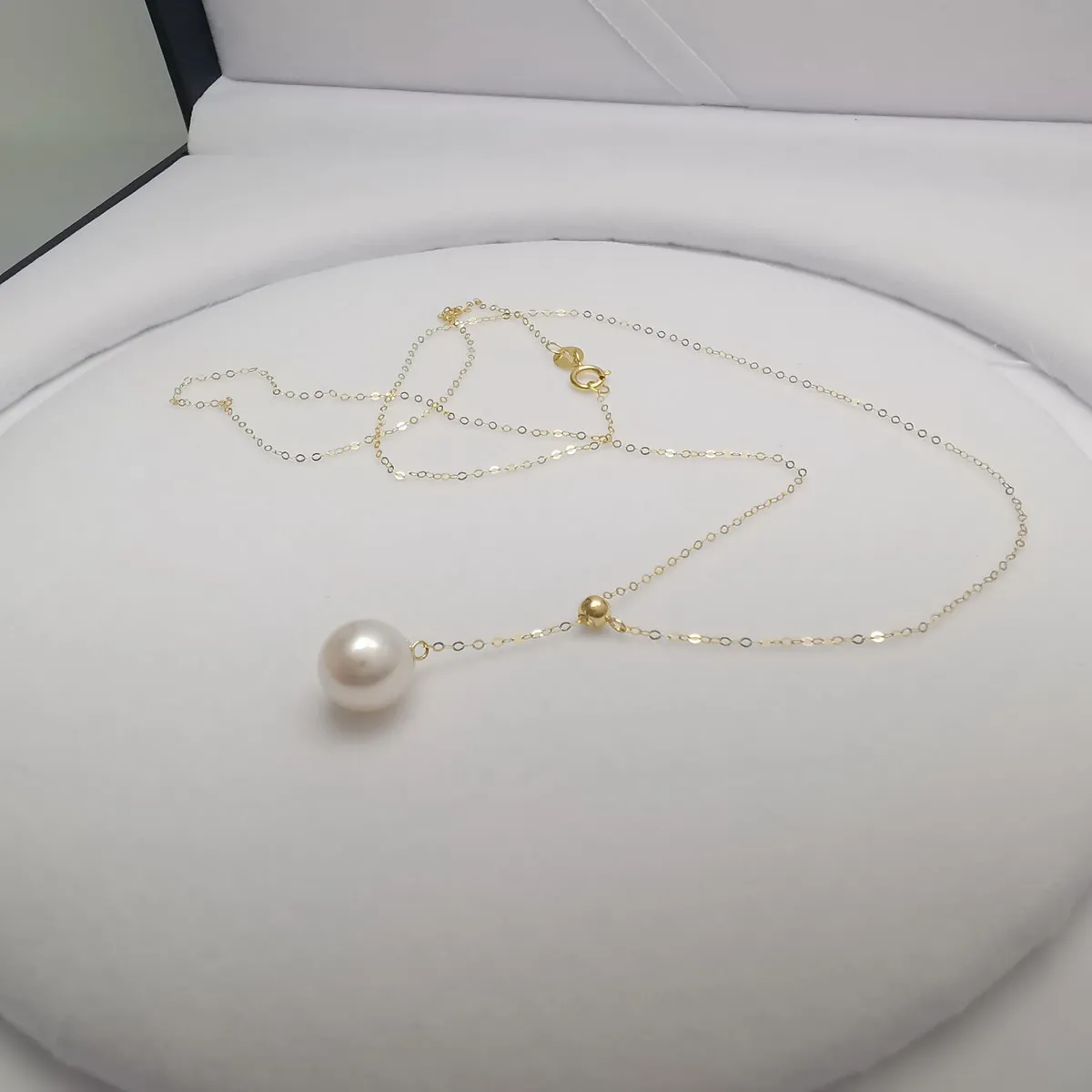 Genuine 18k yellow gold 1.0 chain natural pearl necklace AU750 yellow gold freshwater pearl necklace with adjustable size