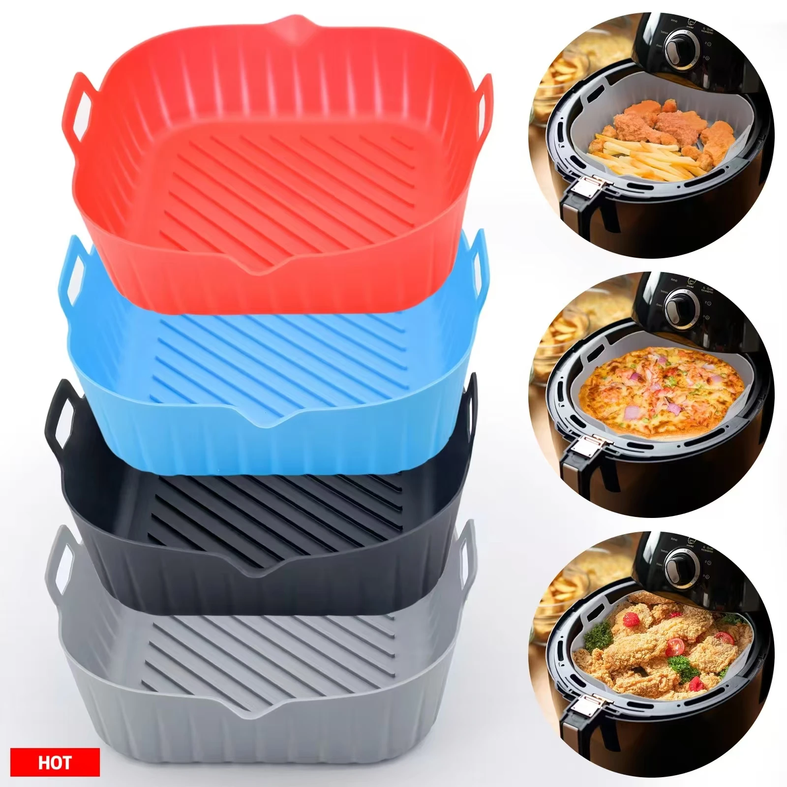High Quality  Food Grade BPA-Free Silicone Air Fryer Liners Silicone Pot with Liner and Handles Oven Safe Baking Pan