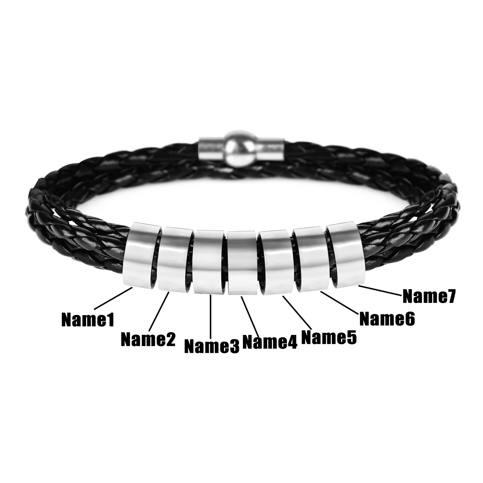 Modalen Stainless Steel Family Braided Personalized Engraved Name Men Custom Leather Man Bracelets