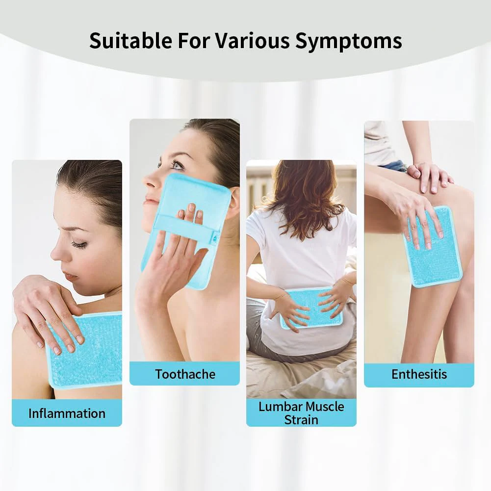 Reusable Hot and Cold Therapy Gel Beads Ice Pack for Body Pain Relief Cooling Bag with Plush Back Elastic Cord