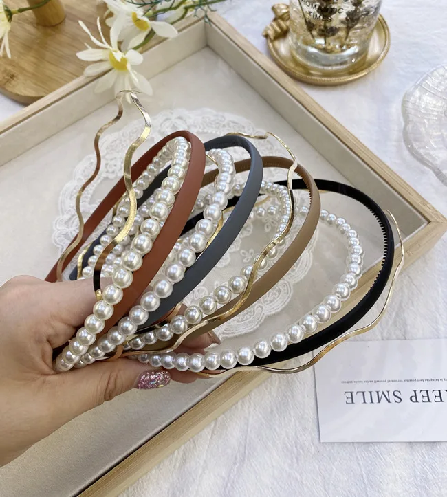 A20110208 Hair accessories set Korea designs handmade pearl pure color hairbands set girls headband women 2020