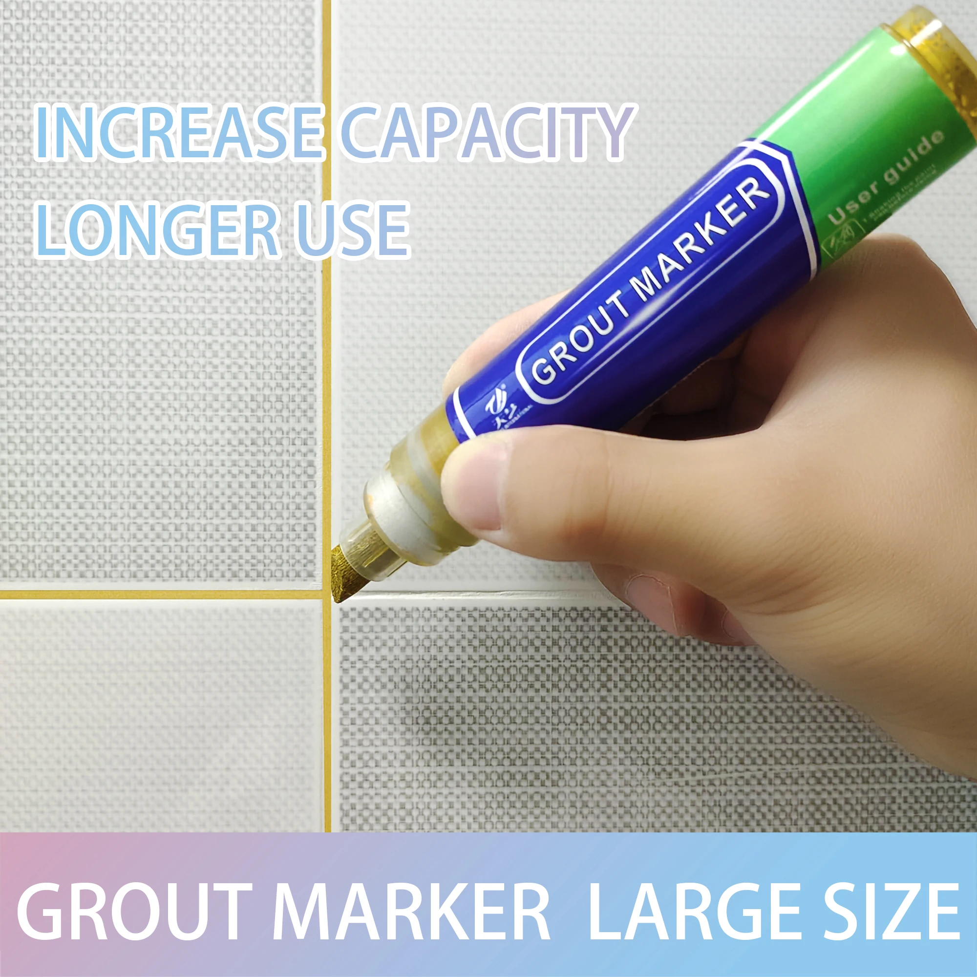 Grout Coating Marker, Chisel Tip 10mm Repair Marker with Replaceable Nib Tips to Restore Grout Lines, Grey
