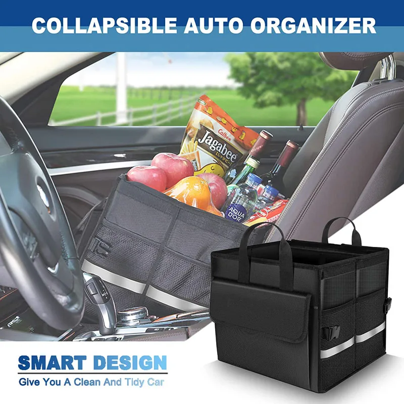 Collapsible Car Trunk Storage Organizer Car Storage Box with Foldable Lid Durable Car Cargo Trunk Organizer with Cover