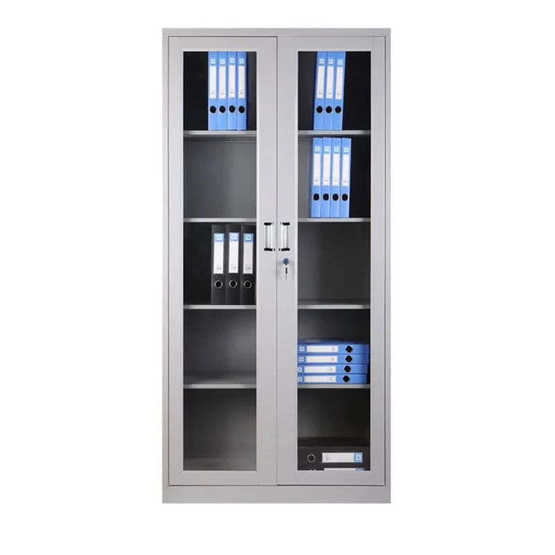 Stainless steel 4 shelve storage cabinet iron document cupboard glass door metal filing cabinet