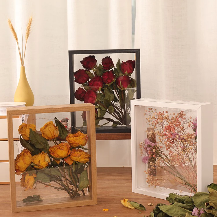 Dry Flower Embossed Glass Frame Plant Herbarium Acrylic Wooden Photo Frame Box 3d Floating Frame