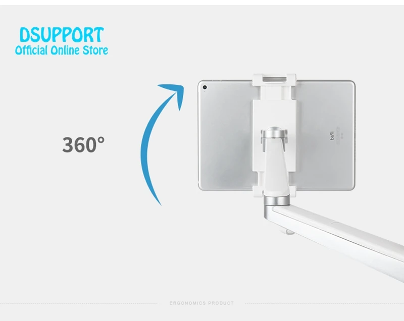 Dsupport Aluminum Alloy Height Adjustable Double Arm 7-13' Tablet PC holder Desktop Clamping 360 Rotation Tablet PC Stand OA-2S