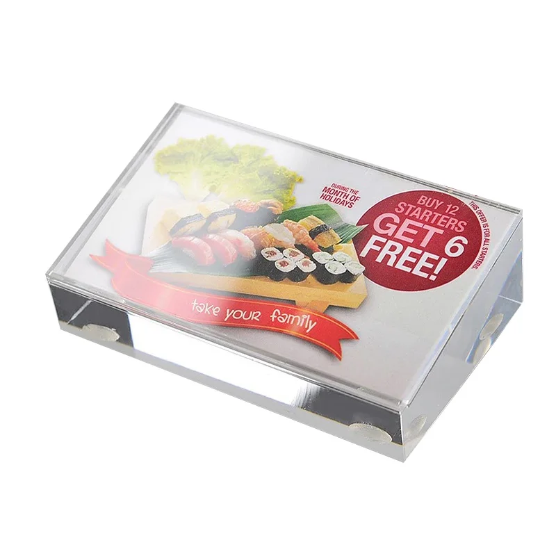 
inclined shape Slant Back acrylic sign holder transparent menu display stand china manufacture 