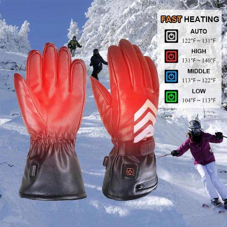 Winter Custom Woman Man Leather Waterproof Warm Thermal Usb Battery Electric Heated Hand Ski Motorcycle Gloves Rechargeable