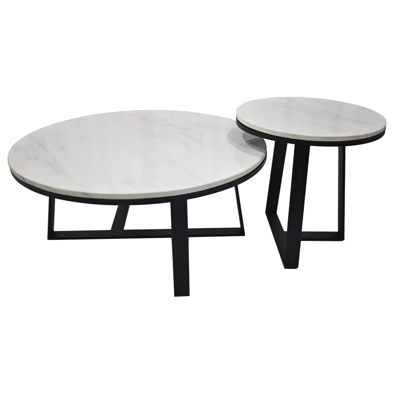 Steel art simple round slate coffee table tea table  living room home marble tea table