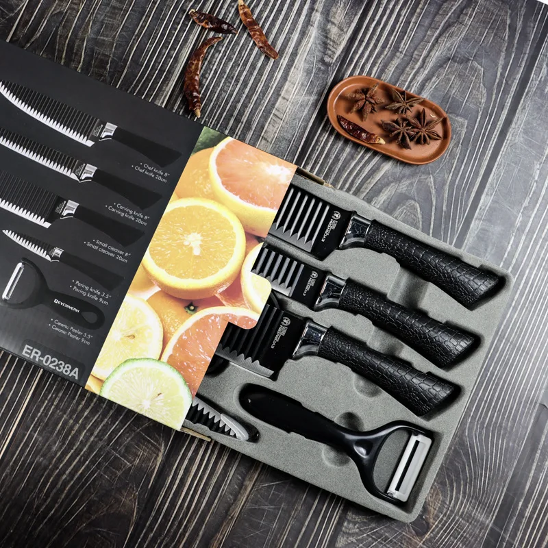 Everrich Hot Sales 6pcs Hot New Products Color Knife Set With Gift Box Packing High Quality Kitchen Knives