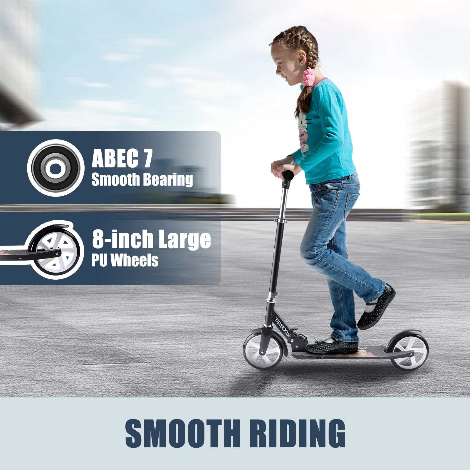 Adult 200mm Kick Scooter with Big PU Wheels for Ages 6-12 and up Durable Scooter for Adults