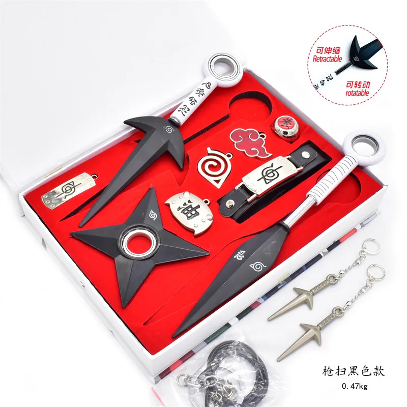 Metal Kakashi Shuriken Red Cloud Bracelet Earring Telescopic Rotation Hatake Ninja Kunai Knife Keychain Weapon Anime Set
