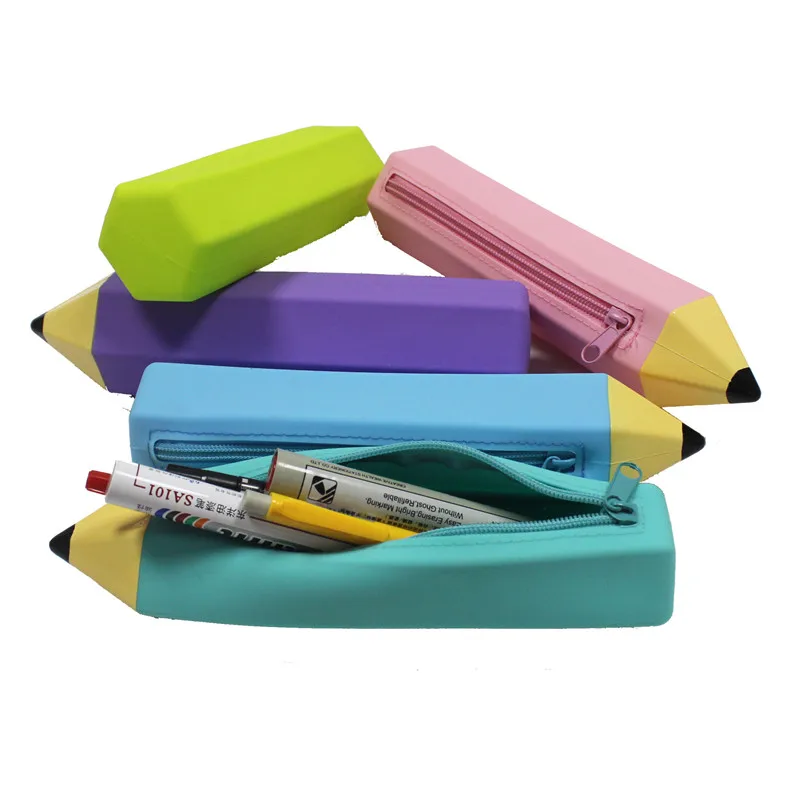 OEM ODM custom logo reusable bpa free plastic free school office fashion stationary zipper pencil shape silicone pencil case