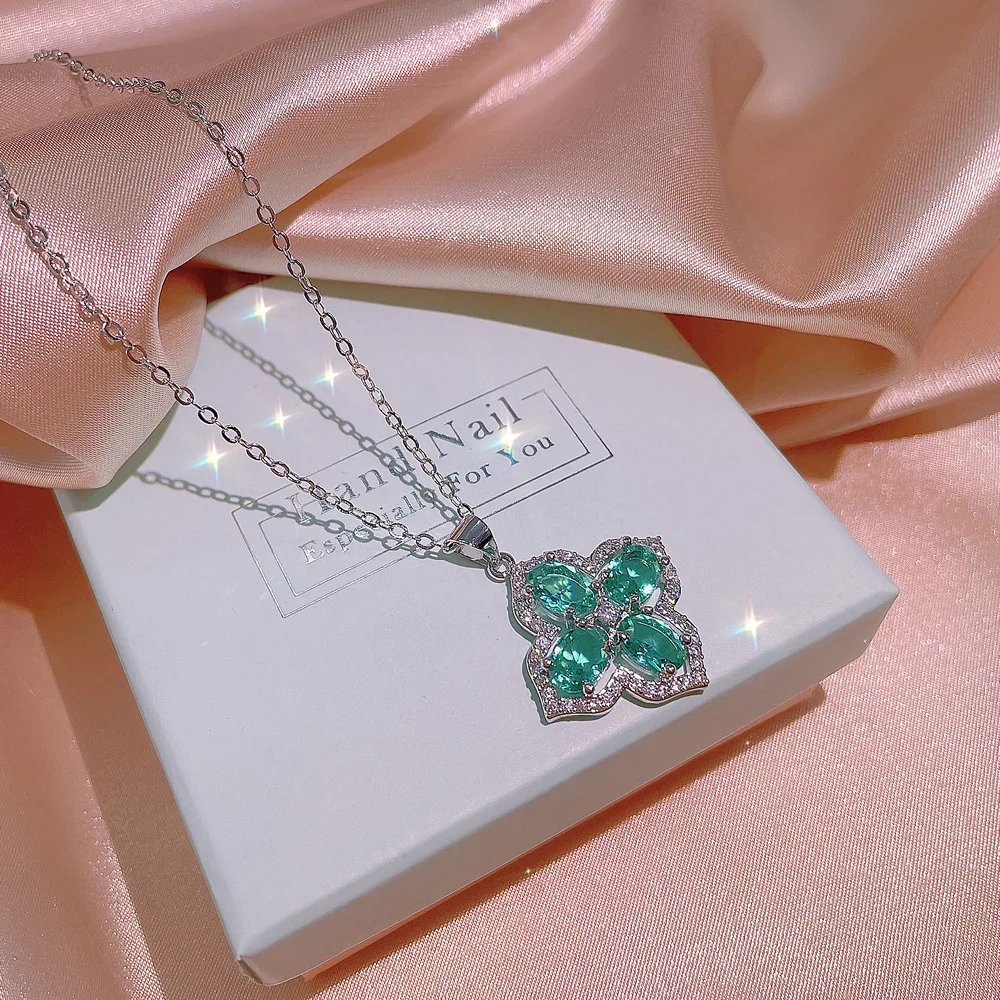 Holder earring necklace New Inlaid Cultivated Emerald Zircon Diamond Ring Earring Sterling Silver 925 Beautiful Necklace