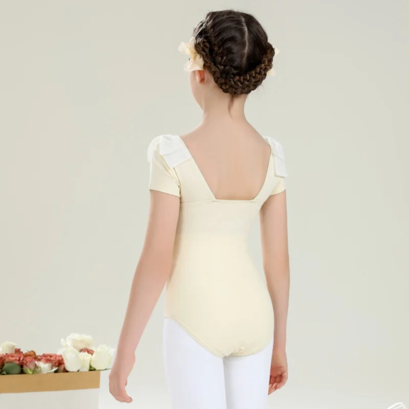 Hot Sale Cotton Spandex Kids Girls Children Short Sleeve Dance Leotards  Mesh Dance Skirts Ballet Leotards Skirt