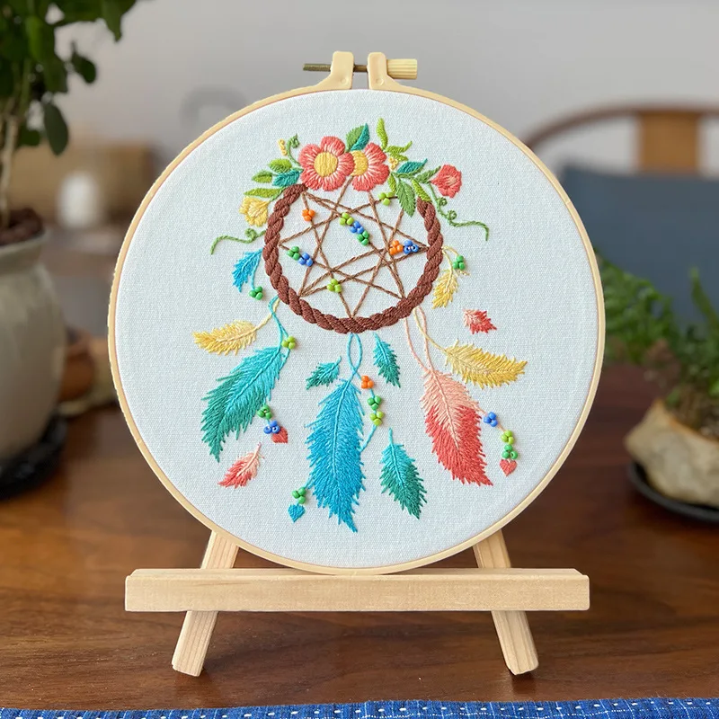 Dream Catcher Leather Stamped Embroidery Starter Cross Stitch Kits for Adults Kids