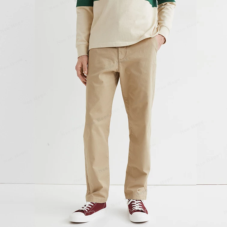 Wholesale Fashion High Quality Custom Logo Wide Leg Men Trousers Zipper Stretchy Cotton Nylon Casual Khaki Mens Chinos Pants