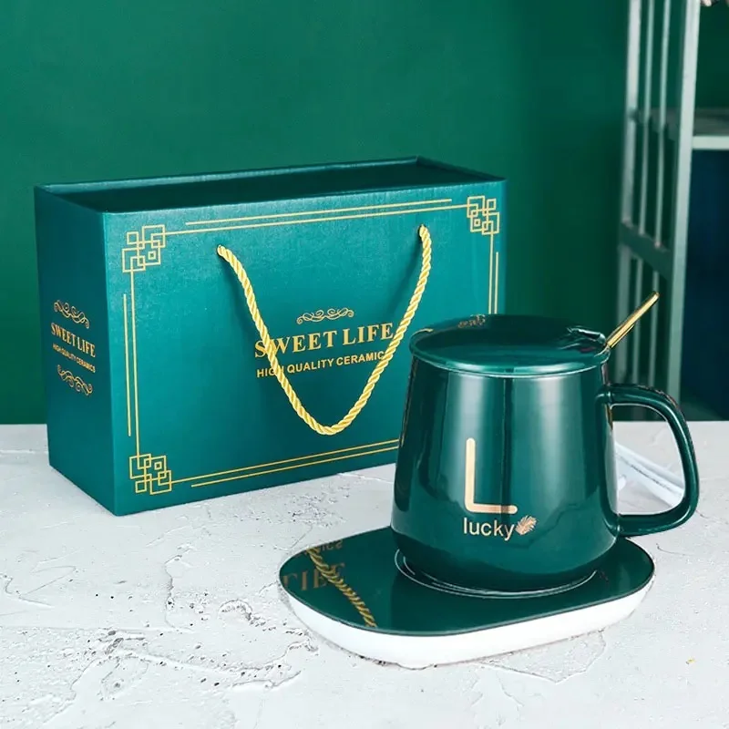 Business Gift Set Self Heating Coffee Mug Temperature Control Smart Mug Warmer Wireless Heated Thermostatic Ceramic Electric Cup