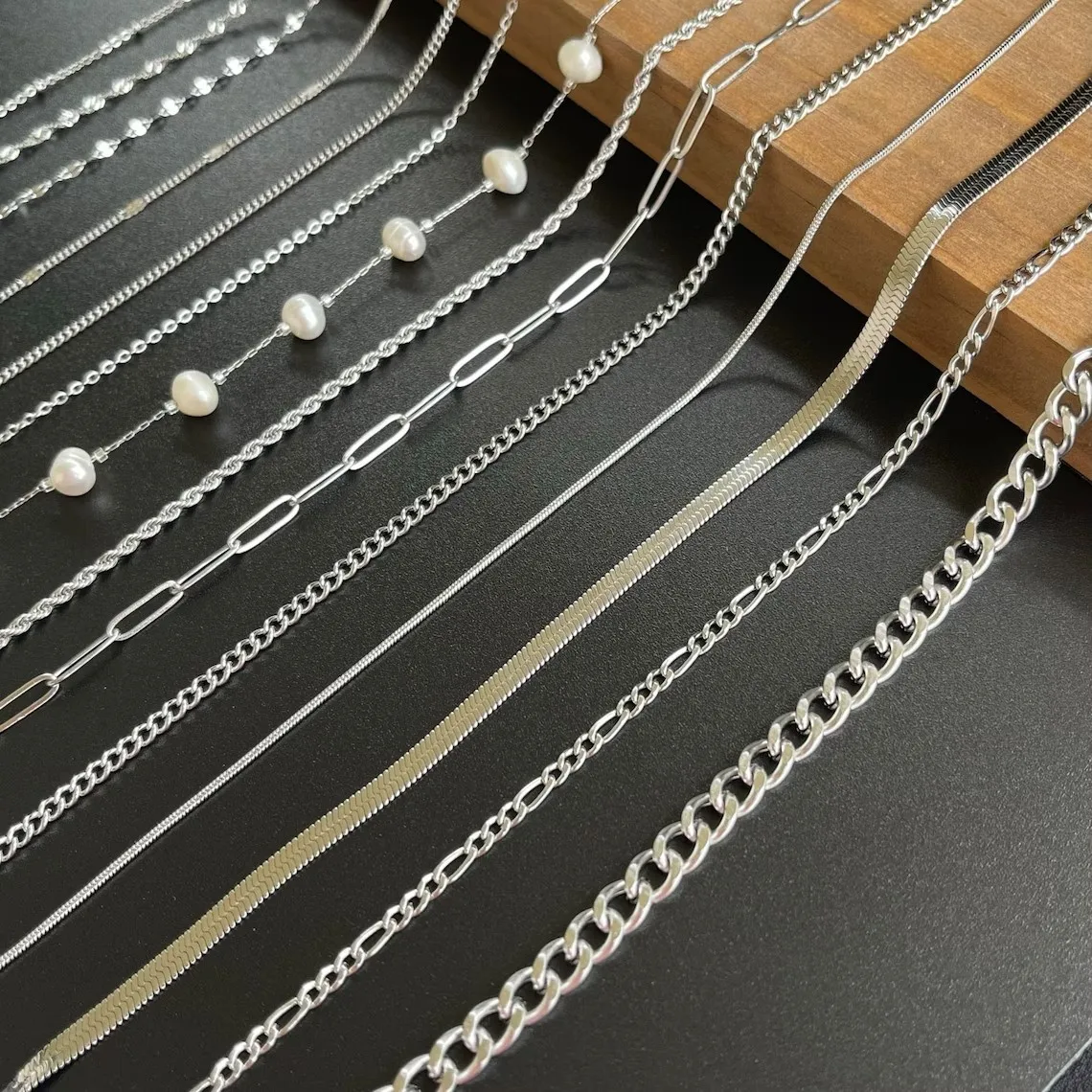 SC S925 Sterling Silver Plated 18K Gold Chain Necklace Simple Basic Silver Chain Cuban Chopin Box O Chain Wholesale Jewelry 925