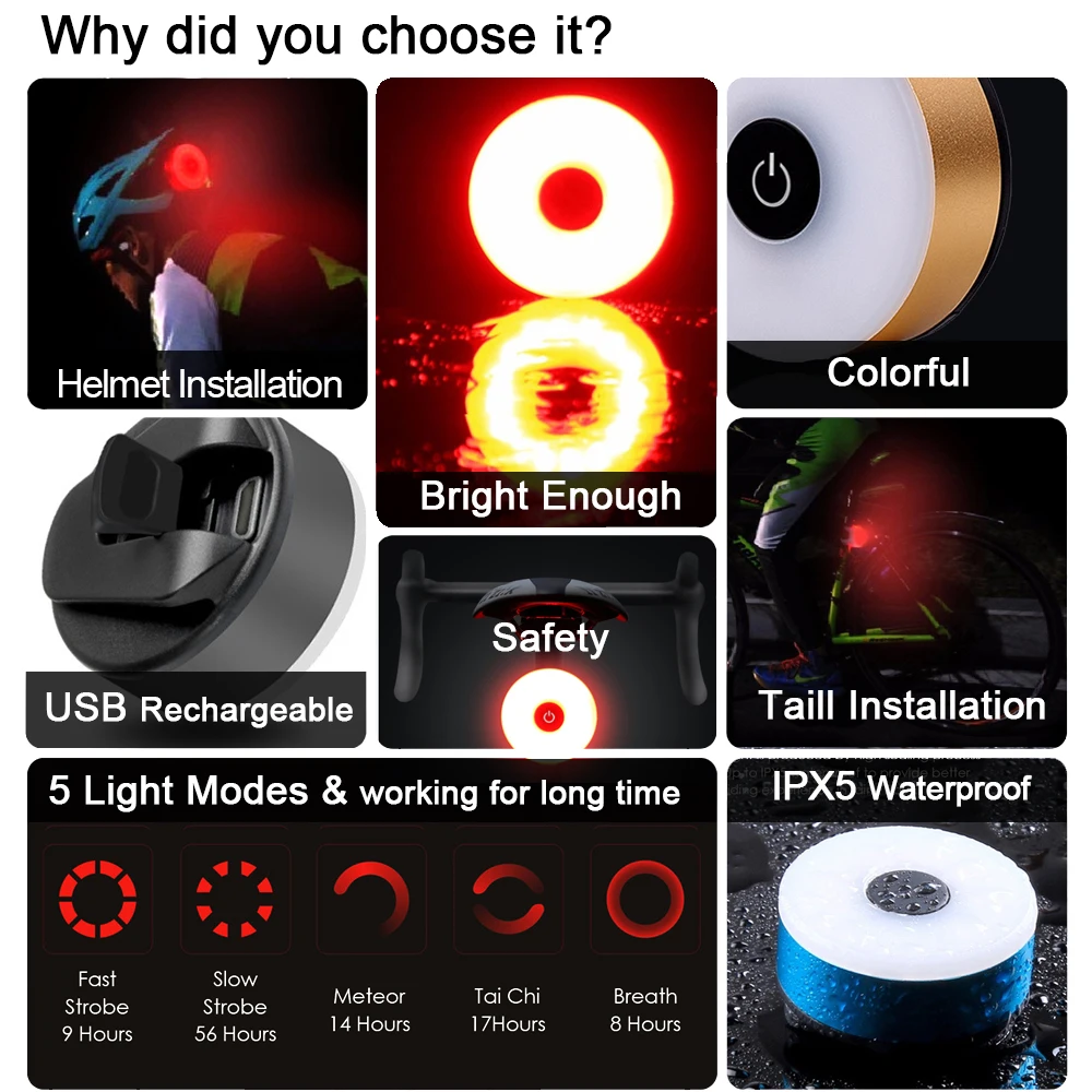 Amazon Bike Tail Light MTB Road Bike Night Cycling Rear Light Smart Brake Sensor Warning Light Waterproof Bicycle Accessories