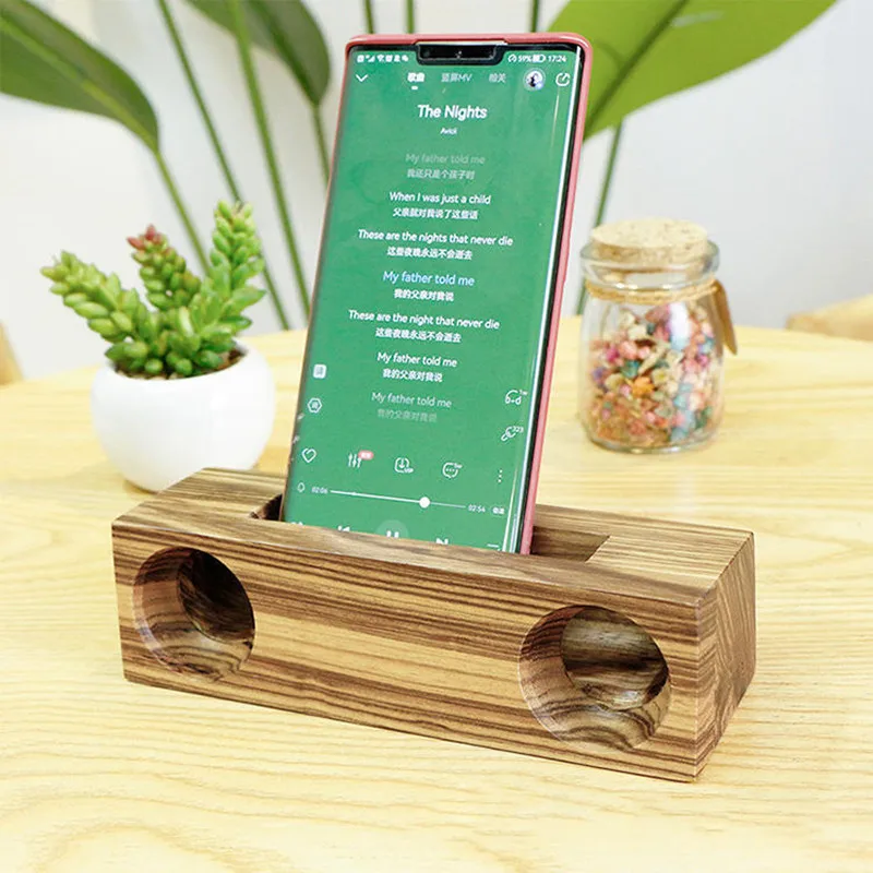 Wholesale Wooden Loudspeaker Phone Holder Bamboo Wood Phone Base Music Loud Natural Sound Speakers