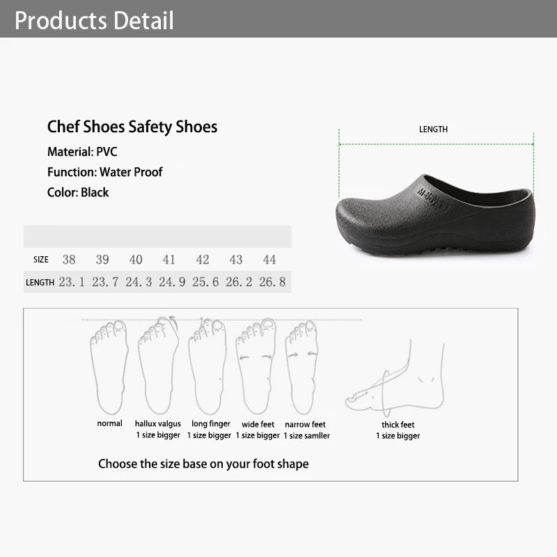 OEM Rubber Outsole Waterproof Kitchen Wide Toe Box Safety Shoes Anti Slip Clogs Slippers Chef Shoes