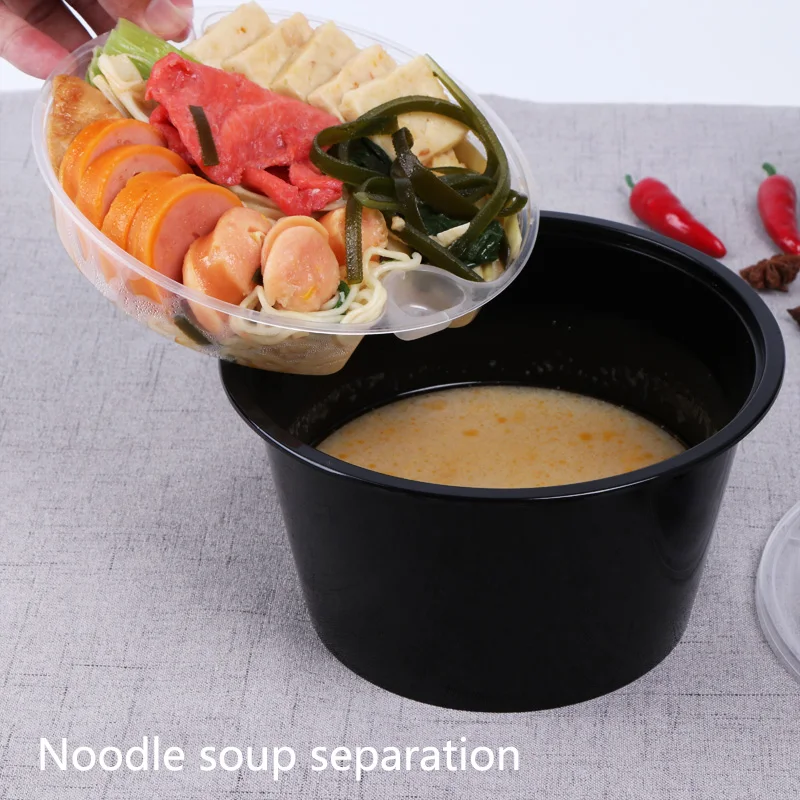 Hot Sale New Soup Container Customized 1250 1000 1500 Ml Pp Noodles Bowl Hot Food With Two Layer Lids disposable lunch boxes