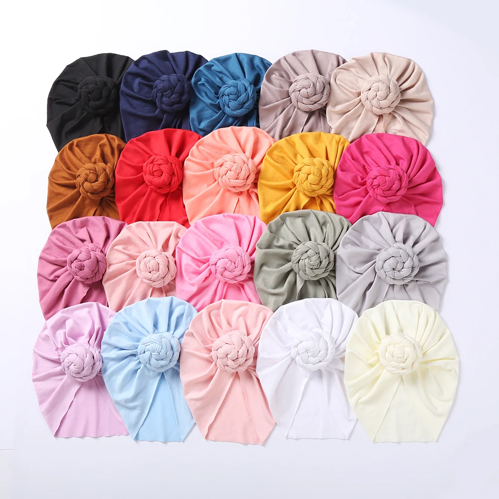 Fancy Fashion Custom Newborn Milk Silk Braid Hat Super Soft Polyester Hat High Stretch Baby Four Season Turban