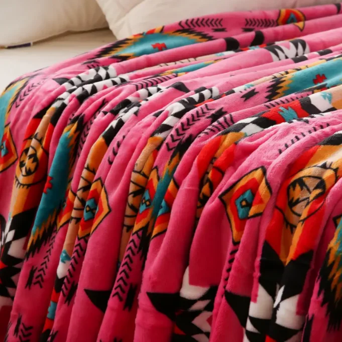 New Arrived Soft Cozy Boho Ethnic Style Printed Flannel Blanket Customized Polyester Fleece Throw Blanket For Winter