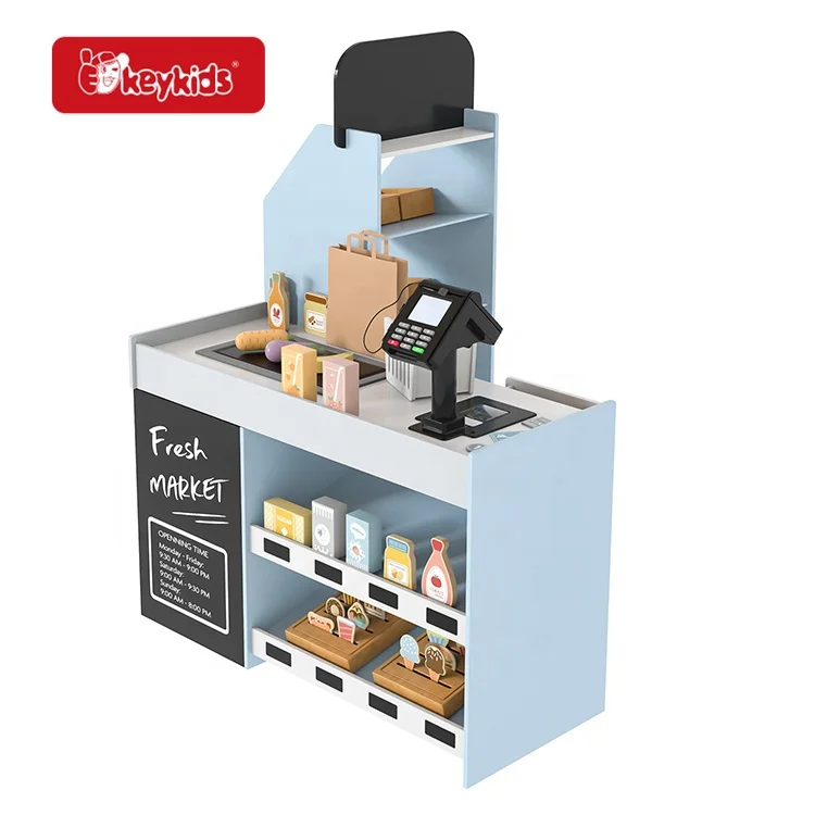 Kids Supermarket Set Role Play Wooden Superstore Shop Toys With Working Cashier W10A217