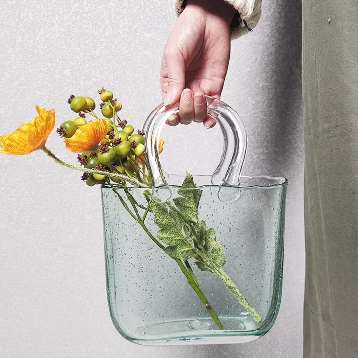 Modern Decoration Maison Clear Fish Tank ,Crystal Glass Flower Vase Handbag for Home Decor