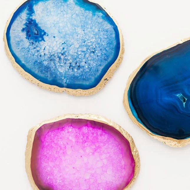 Colorful Natural Agate Coasters Wholesale Crystal Coaster With Gold Coated