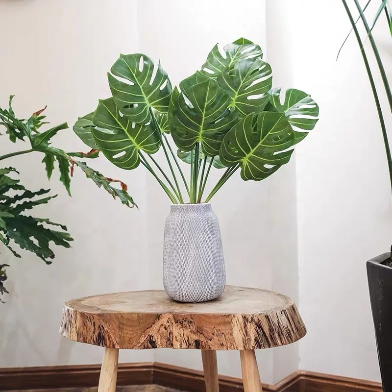 Grass background wedding decor tropical indoor garden outdoor green wall 7 head leaf philodendron monstera leave