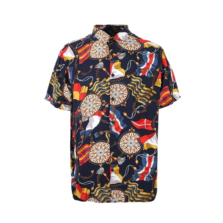 New arrivals OEM 100 rayon colorful hawaiian clothing african print shirts men