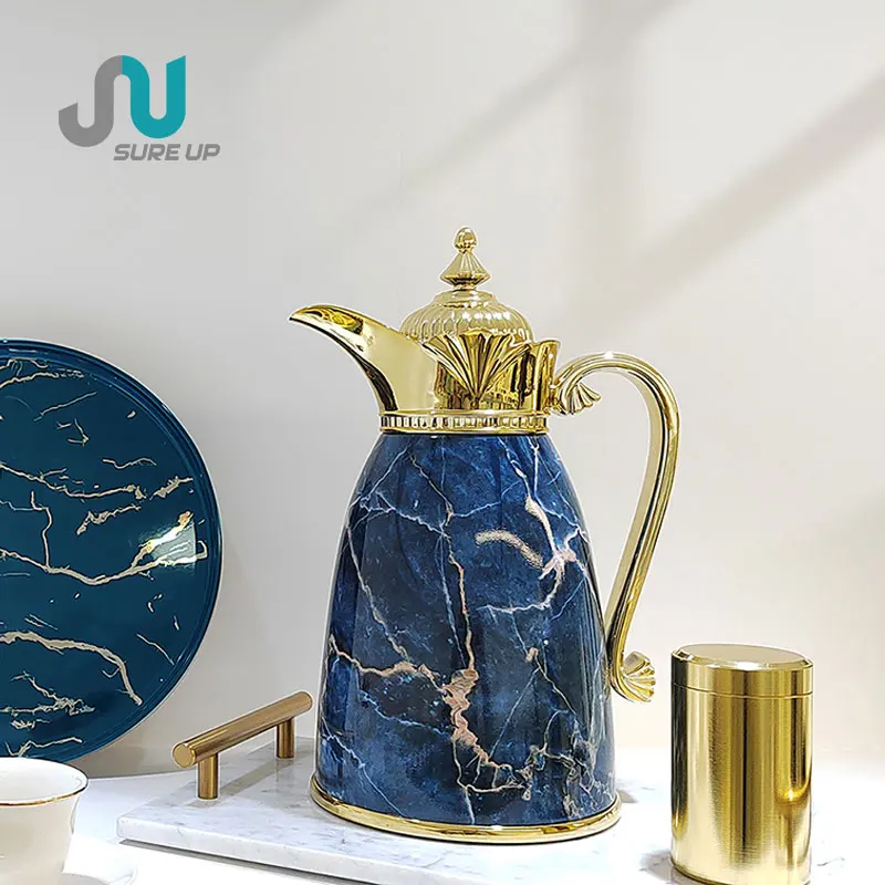 Customized Patterns Water Bottle Jug Glass Liner Arabic Coffee Set With Stopper And Handle Cup