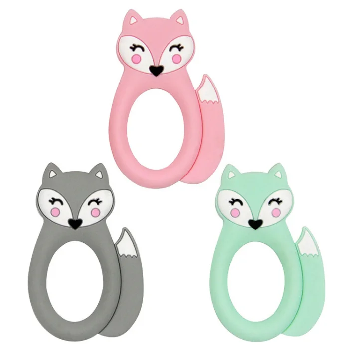 Популярное устройство для прорезывания зубов в виде животных из мультфильма Amazon, детский прорезыватель, силиконовый прорезыватель для зубов в виде лисы на заказ