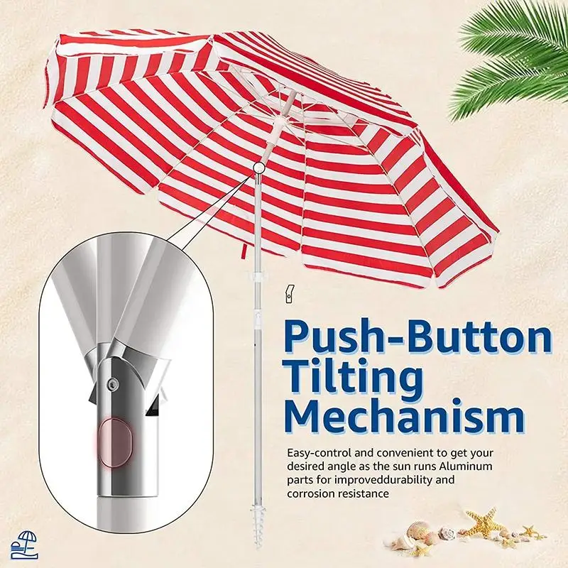 High Quality Customized Resort Beach Parasol 2.4m Red Striped Beach Umbrella